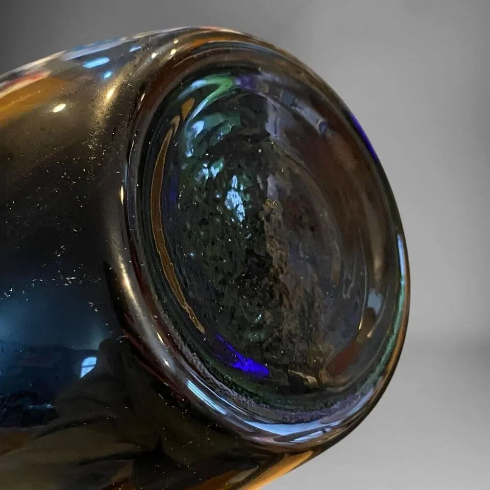 CROWN CORNING GLASS WORKS FIRENZE 12” HANDBLOWN BLACK GLASS VASE Handblown in It